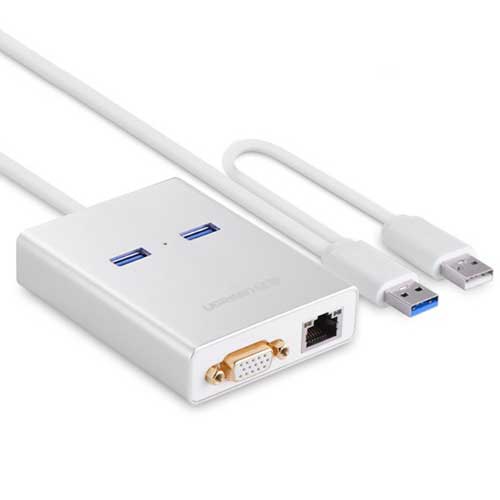 Cáp USB 3.0 to VGA và HUB USB 3.0 tích hợp Lan Ugreen 40242