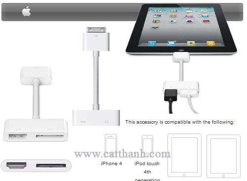 Cáp kết nối HDMI cho The new iPad,iPad 2,iPhone 4 4S Chính hãng