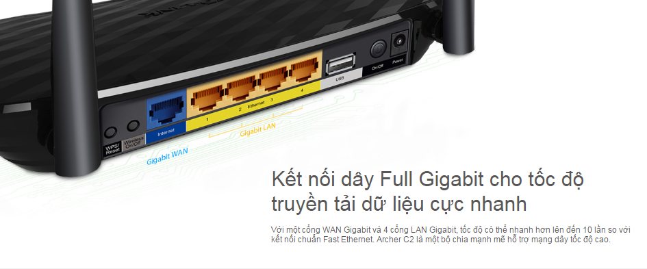 Bộ phát wifi Gigabit băng tần kép TP-link Archer C2